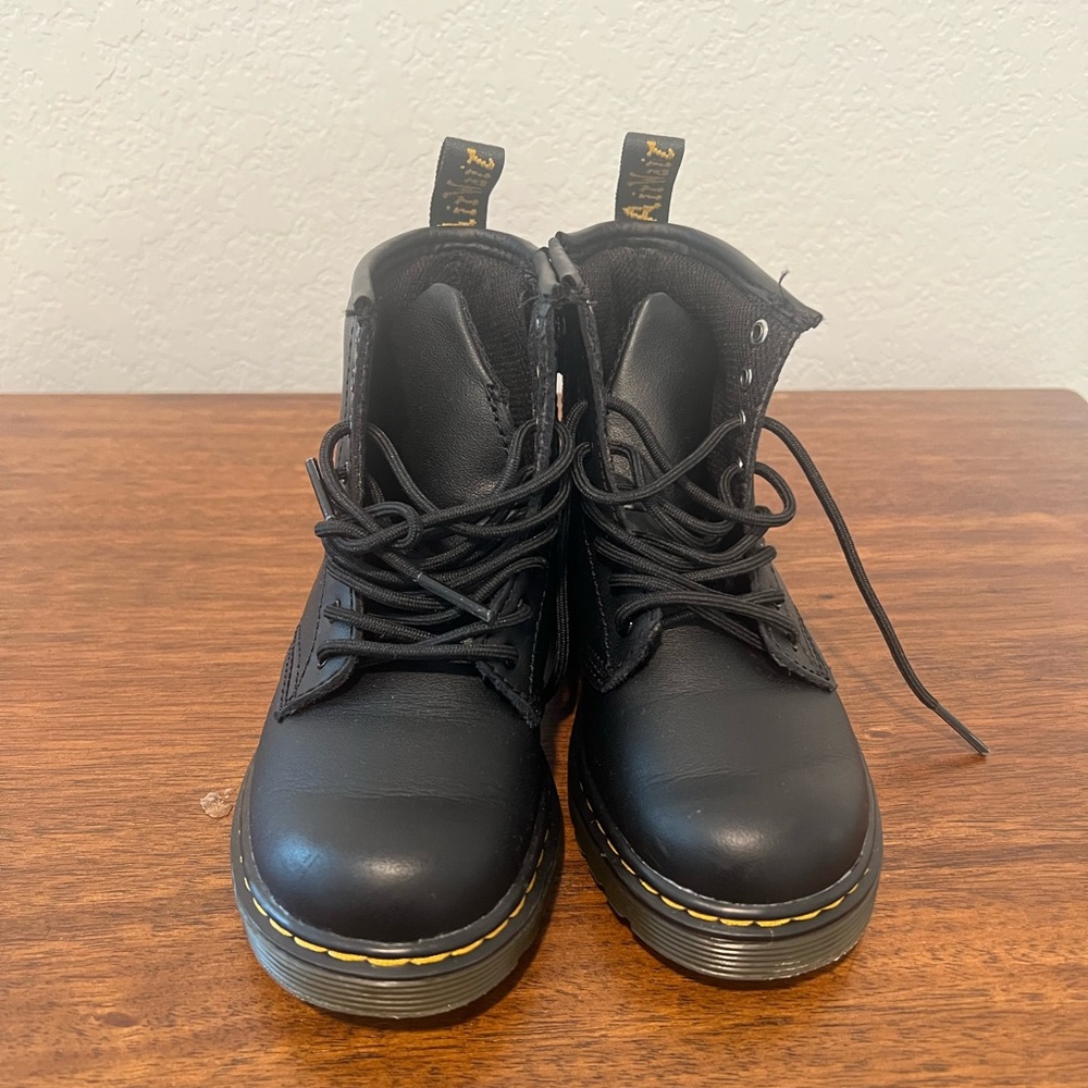 Dr. Martens Kids Black Boots with Yellow Stitching